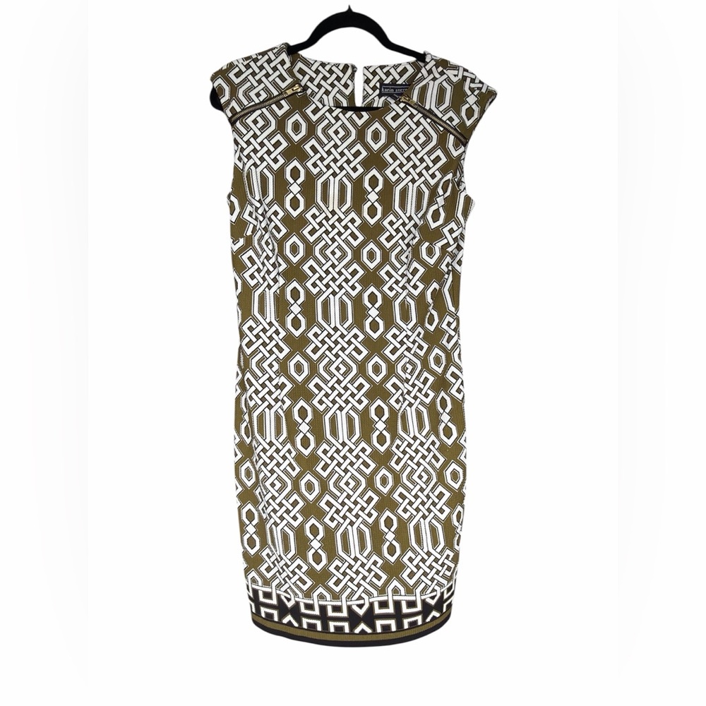 Karin Stevens Olive and White Geometric Dress